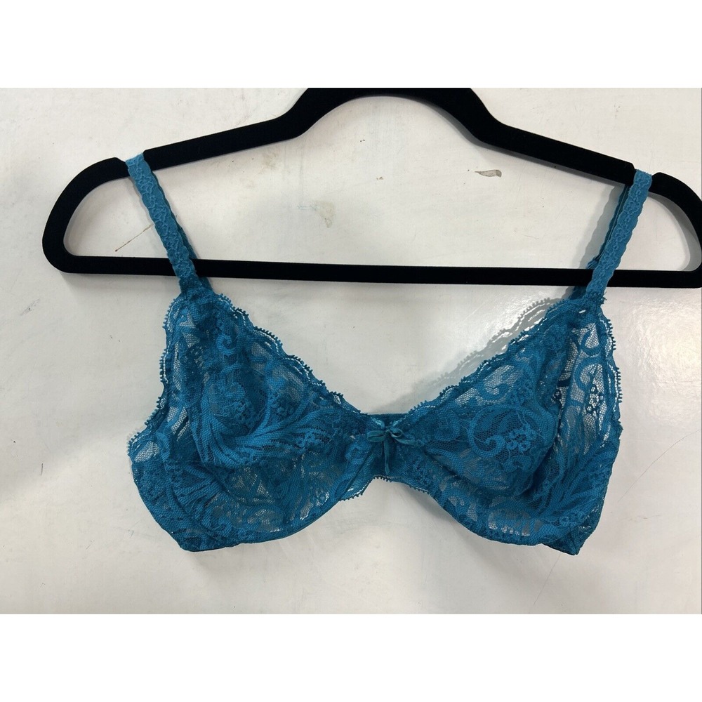 Vtg Maidenform Bra Private Affair Teal 34C Lace Underwire Sheer Sissy Sexy